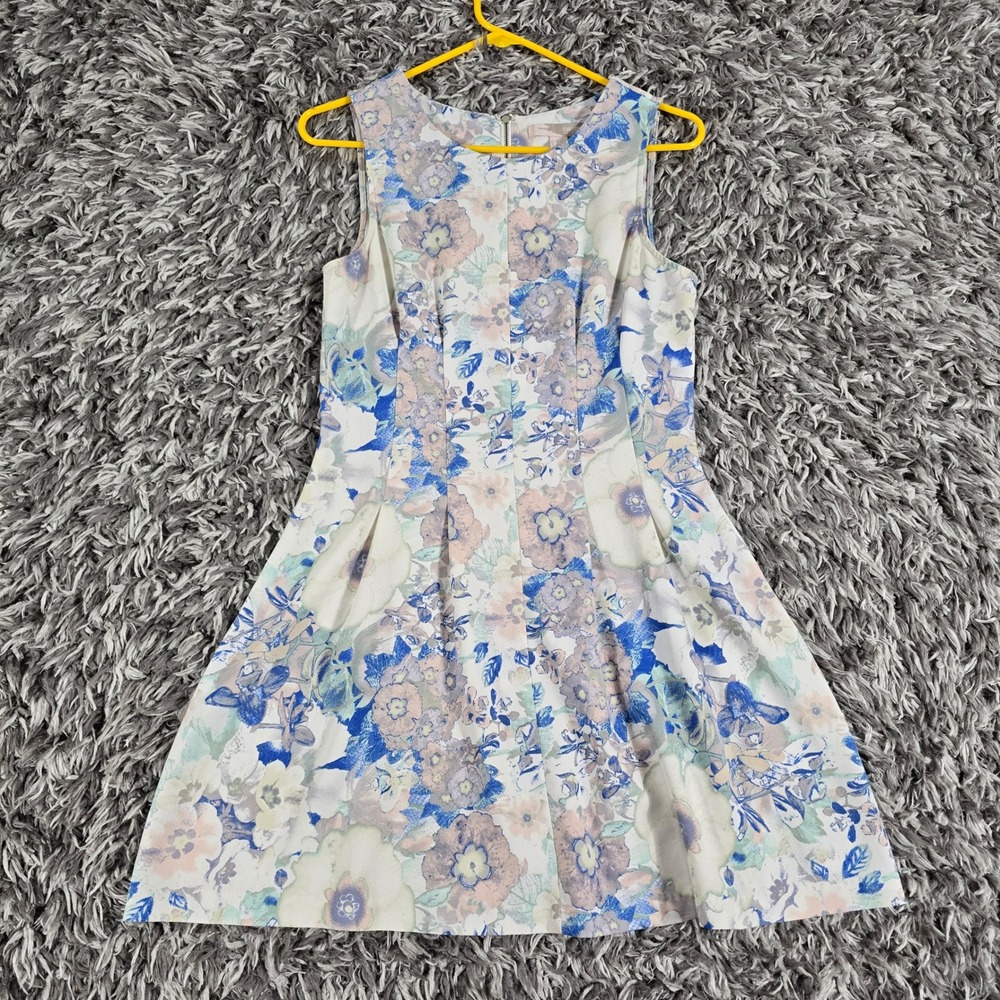 Forever 21 Contemporary Floral Fit & Flare Sleeveless Mini Dress Blue Pink S